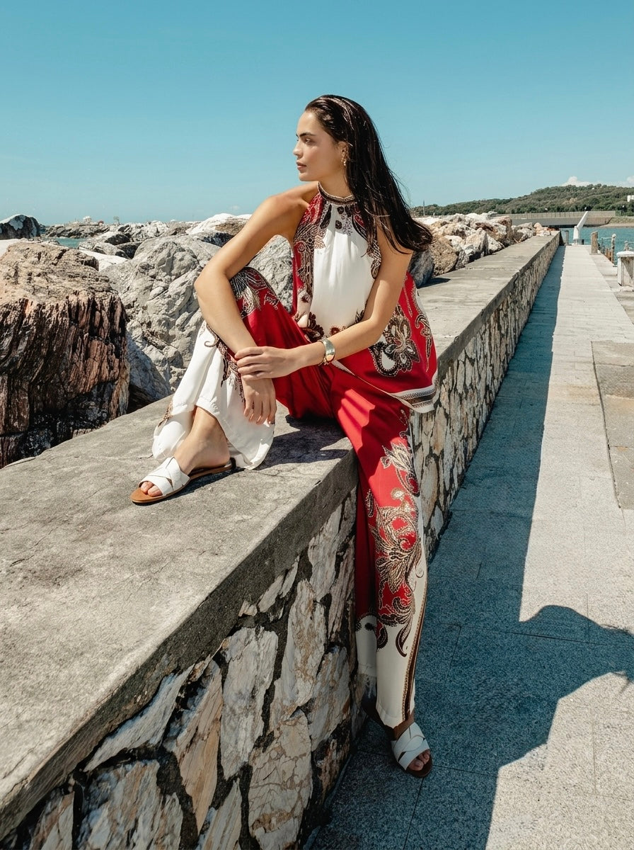 Bahamas - Printed halter neck trouser suit