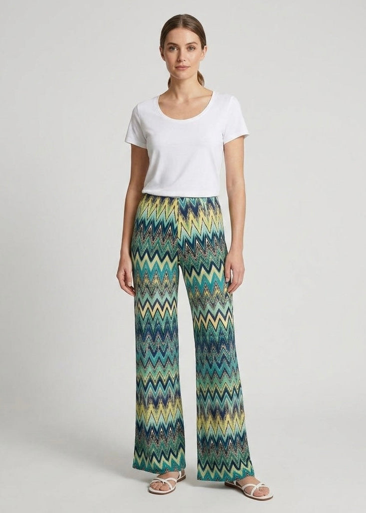 Guax french jersey blue/green printed palazzo trouser