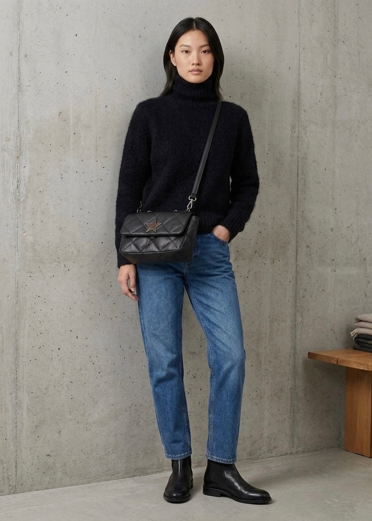 Star cross body / shoulder black bag