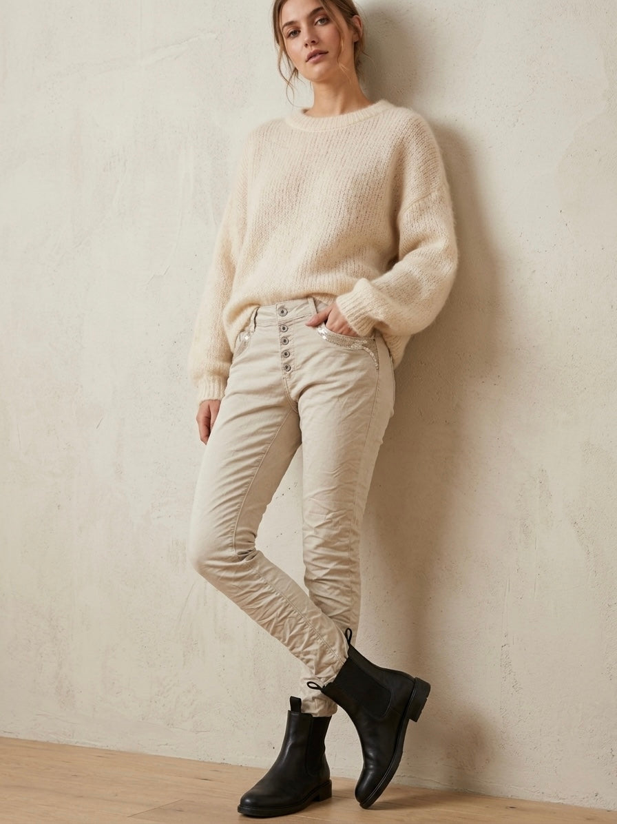 Mel stone stretch skinny sequin trouser
