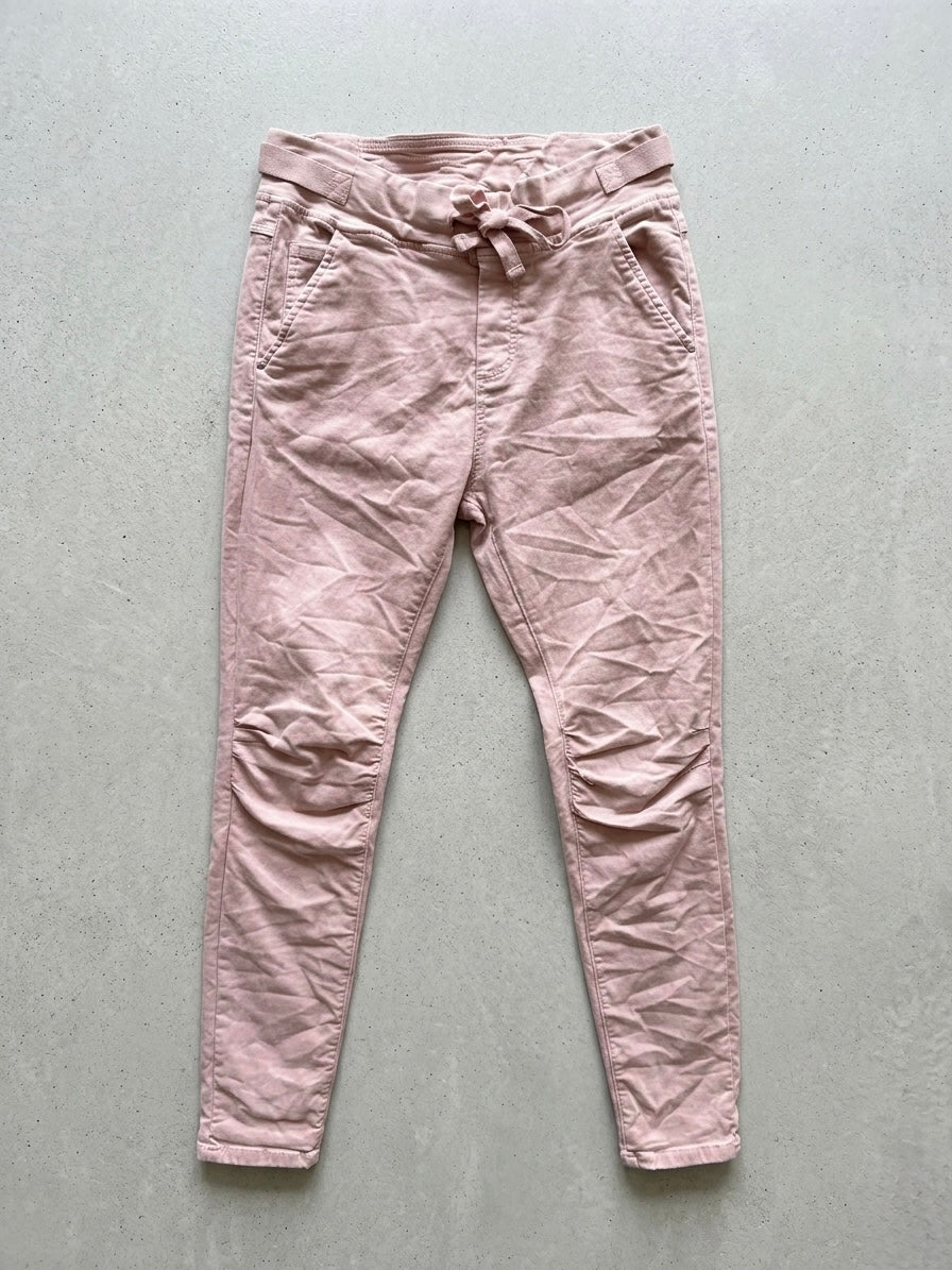 Missie stretch cotton pink jogger ruched knee jean
