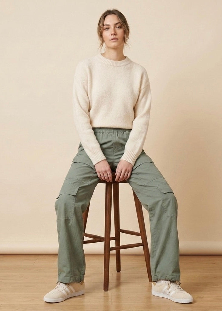 Cassy khaki cotton cargo pocket trouser
