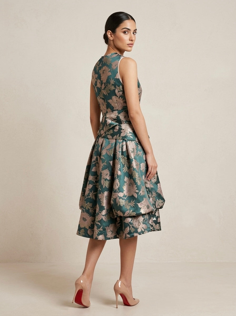 Ria - V neck brocade dress