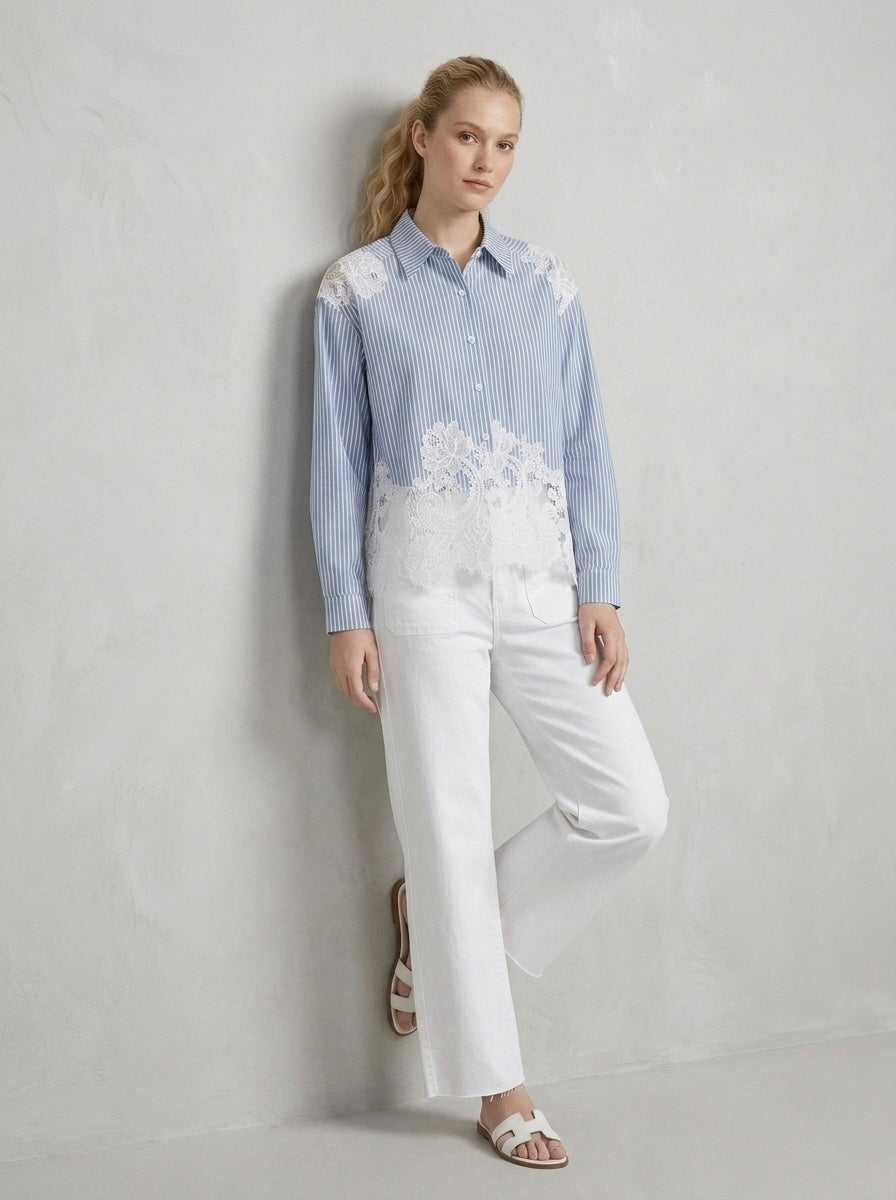 Faye - Stripe and Lace shirt