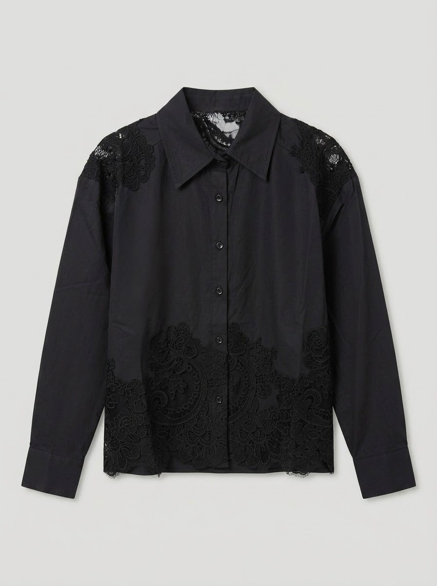 Black Faye lace trim shirt, front product view