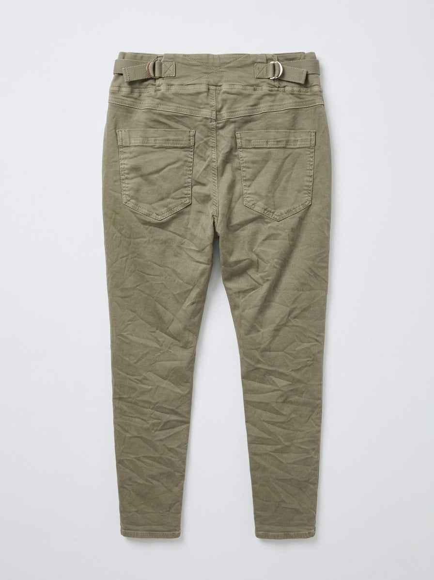 Missie stretch cotton stone jogger ruched knee jean