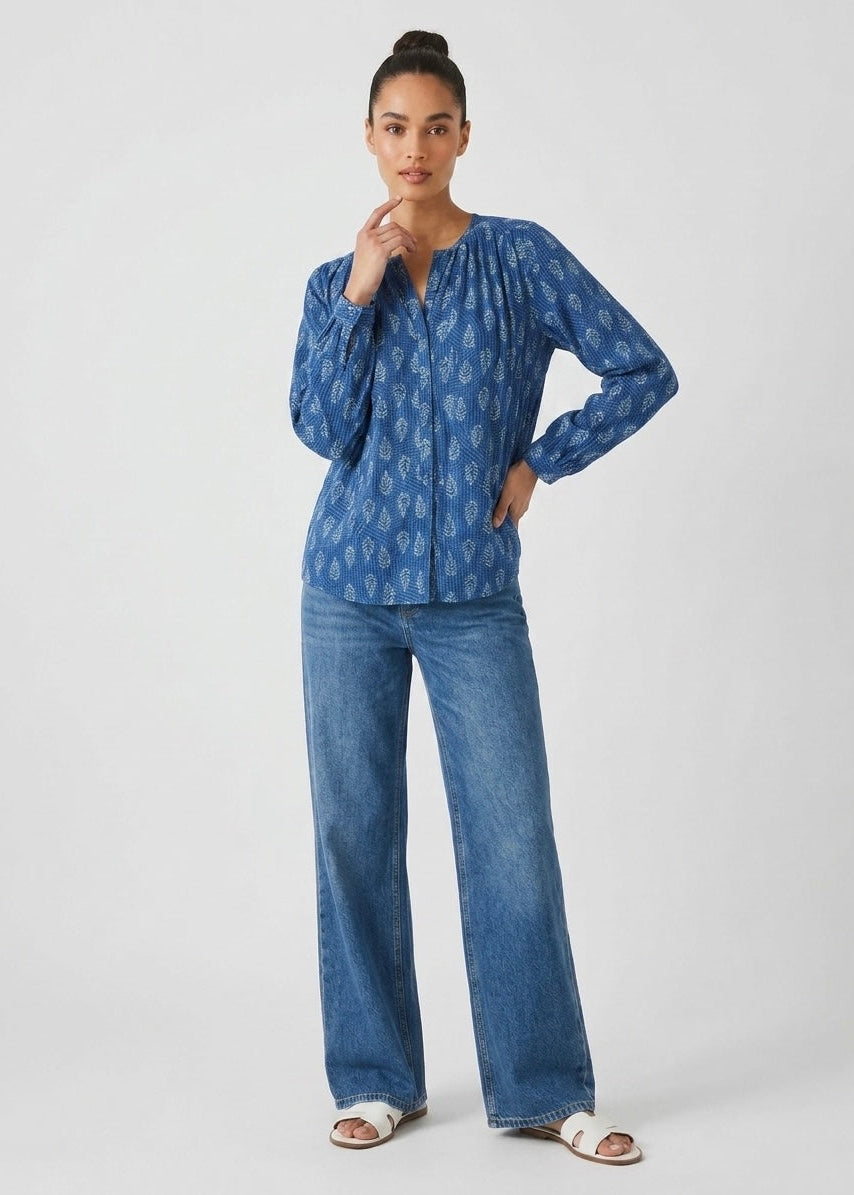 Monica denim colour pure cotton batik print top