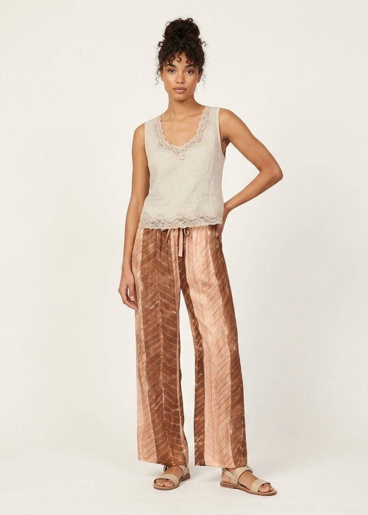 Bernice tan & stone chevron printed relaxed fit trouser