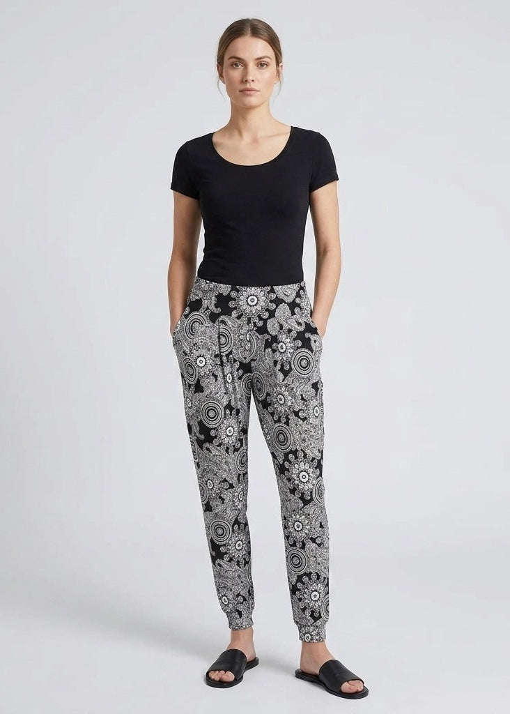 Bandol French slinky black white spiro printed trouser