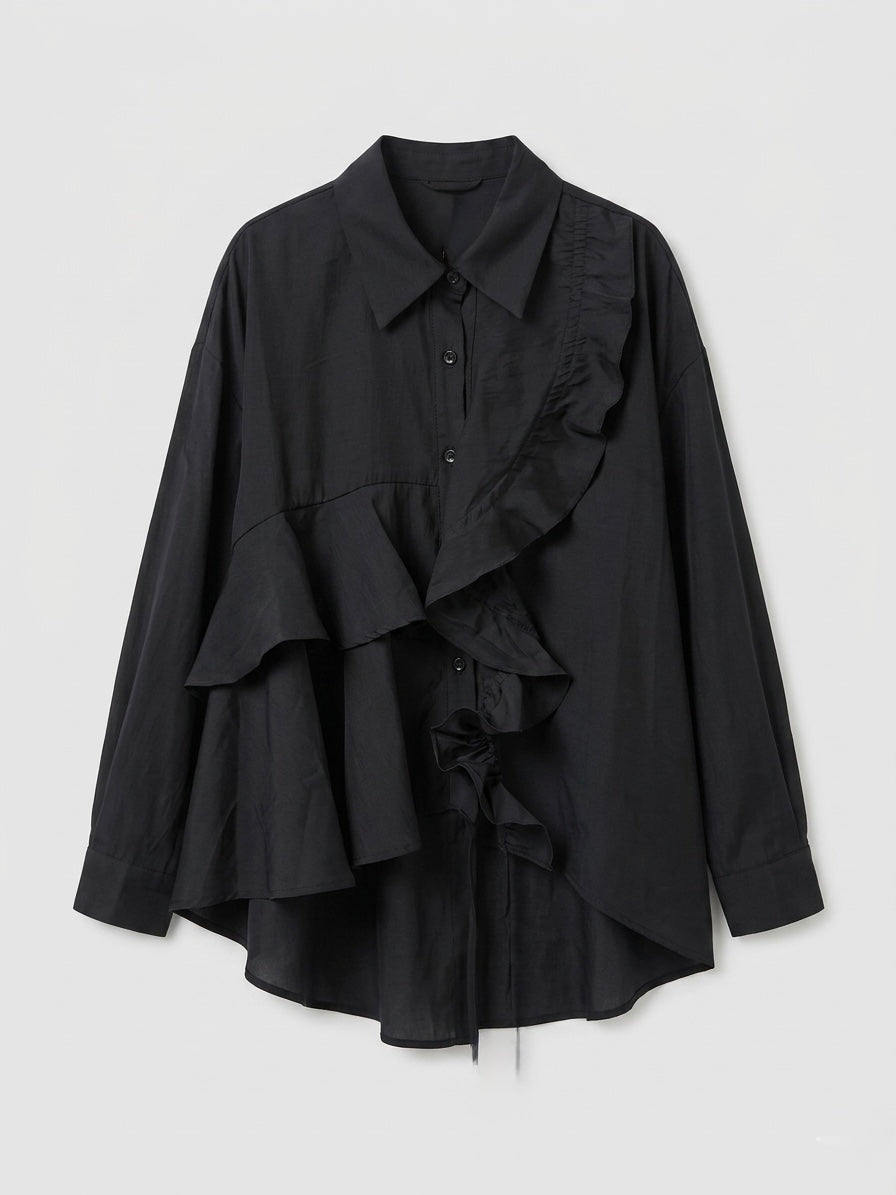 Wilma - frill front gathered blouse black