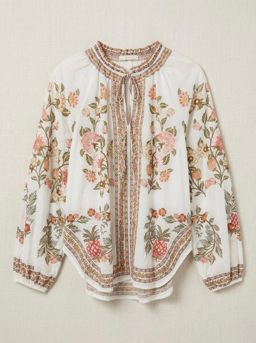 Jessica - Tie front printed blouse