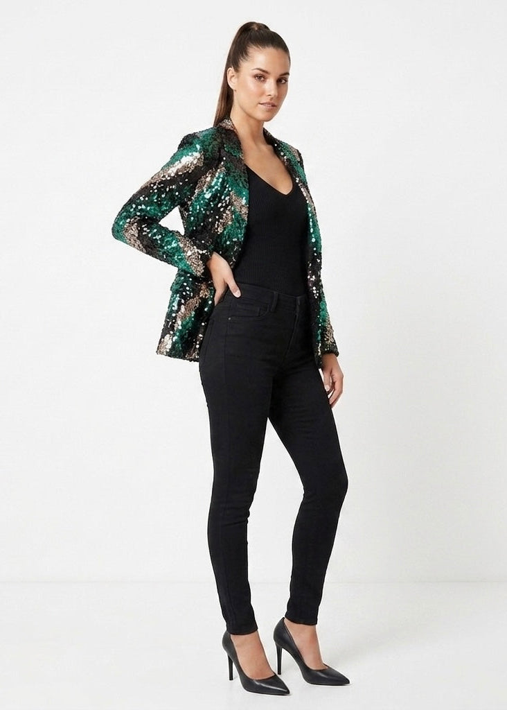 Vodka emerald multi sequin edge to edge blazer / jacket