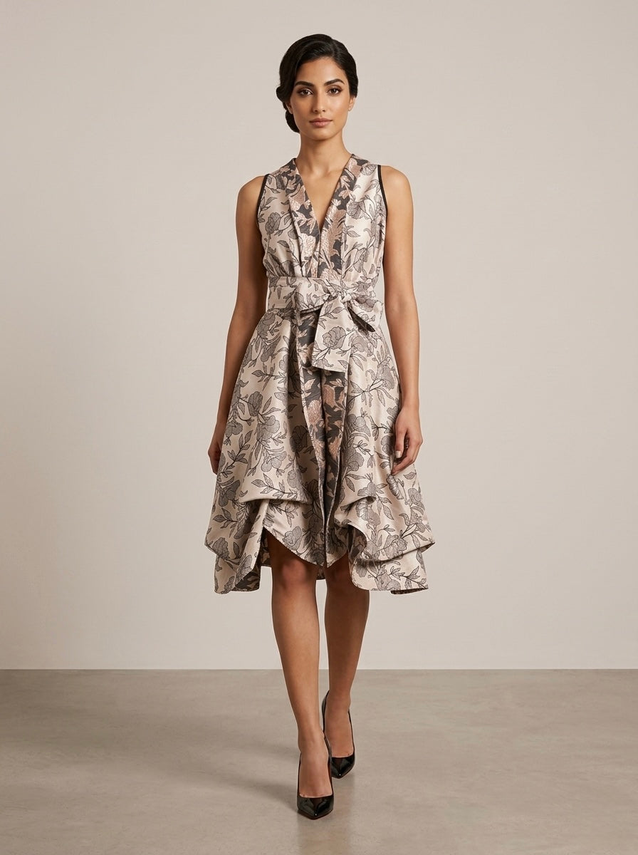 Ria - V neck brocade dress