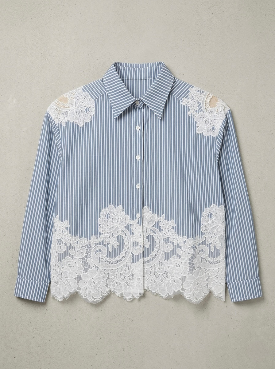 Faye - Stripe and Lace shirt
