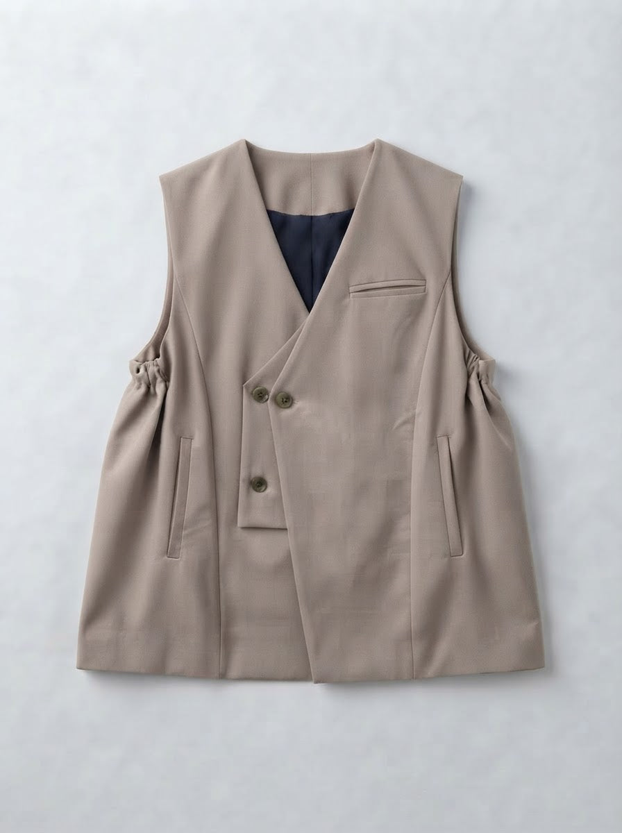 Camel Valaria double-breasted A-line gilet, front flat lay