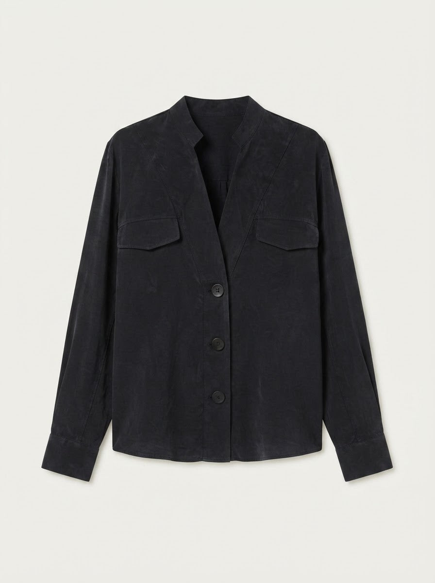 Rosie pocket flap blouse in black, front product view