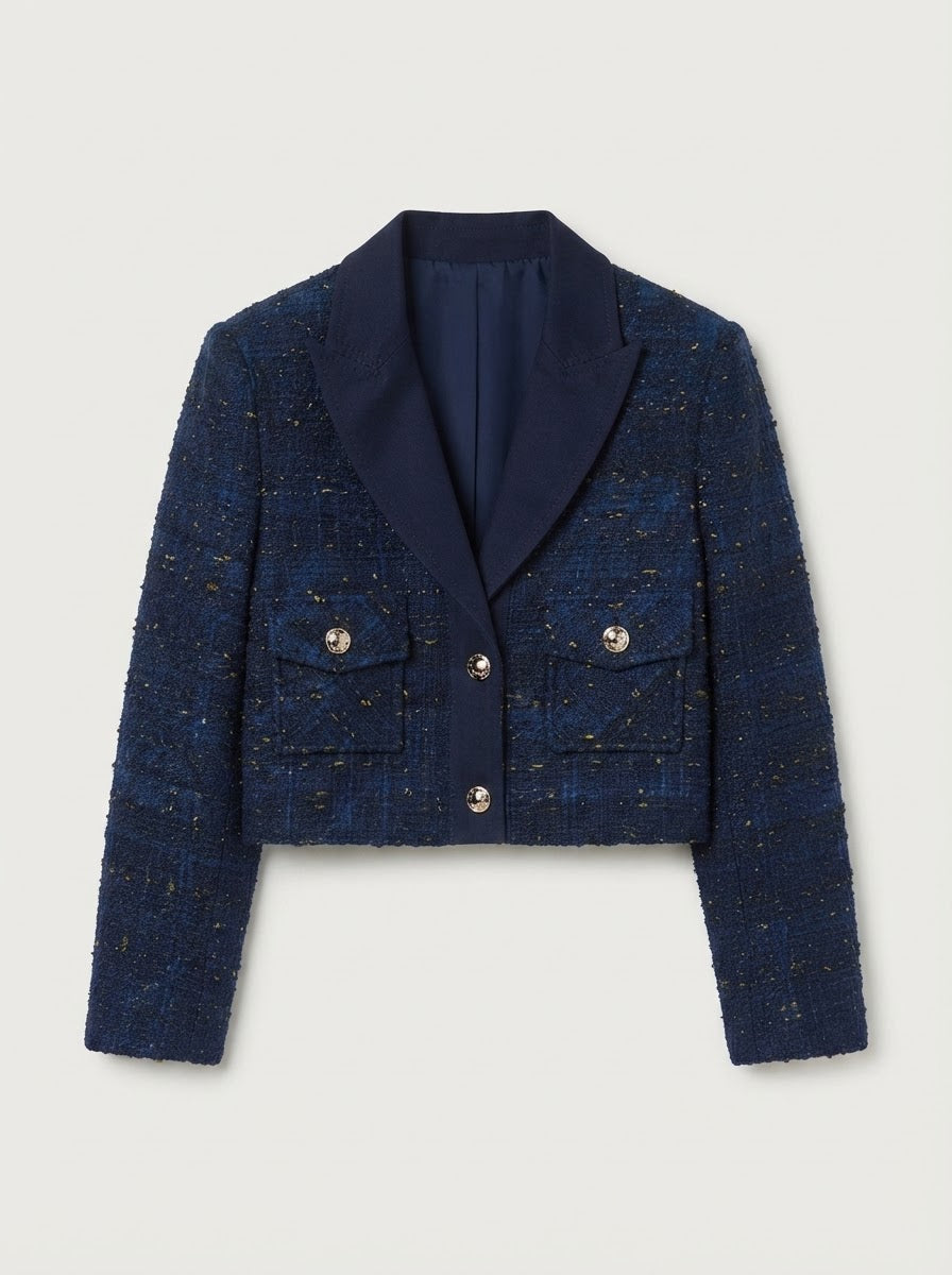 Dani - Denim lapel tweed jacket