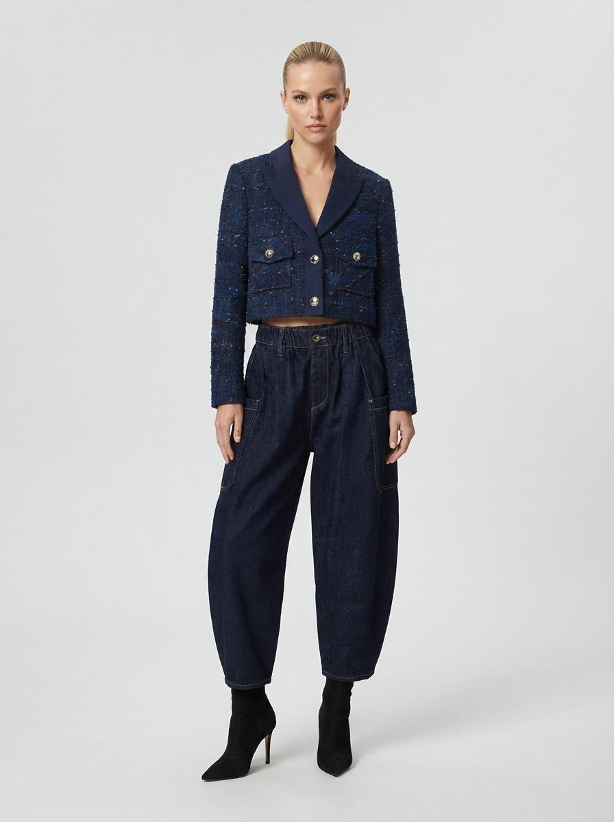 Dani - Denim lapel tweed jacket