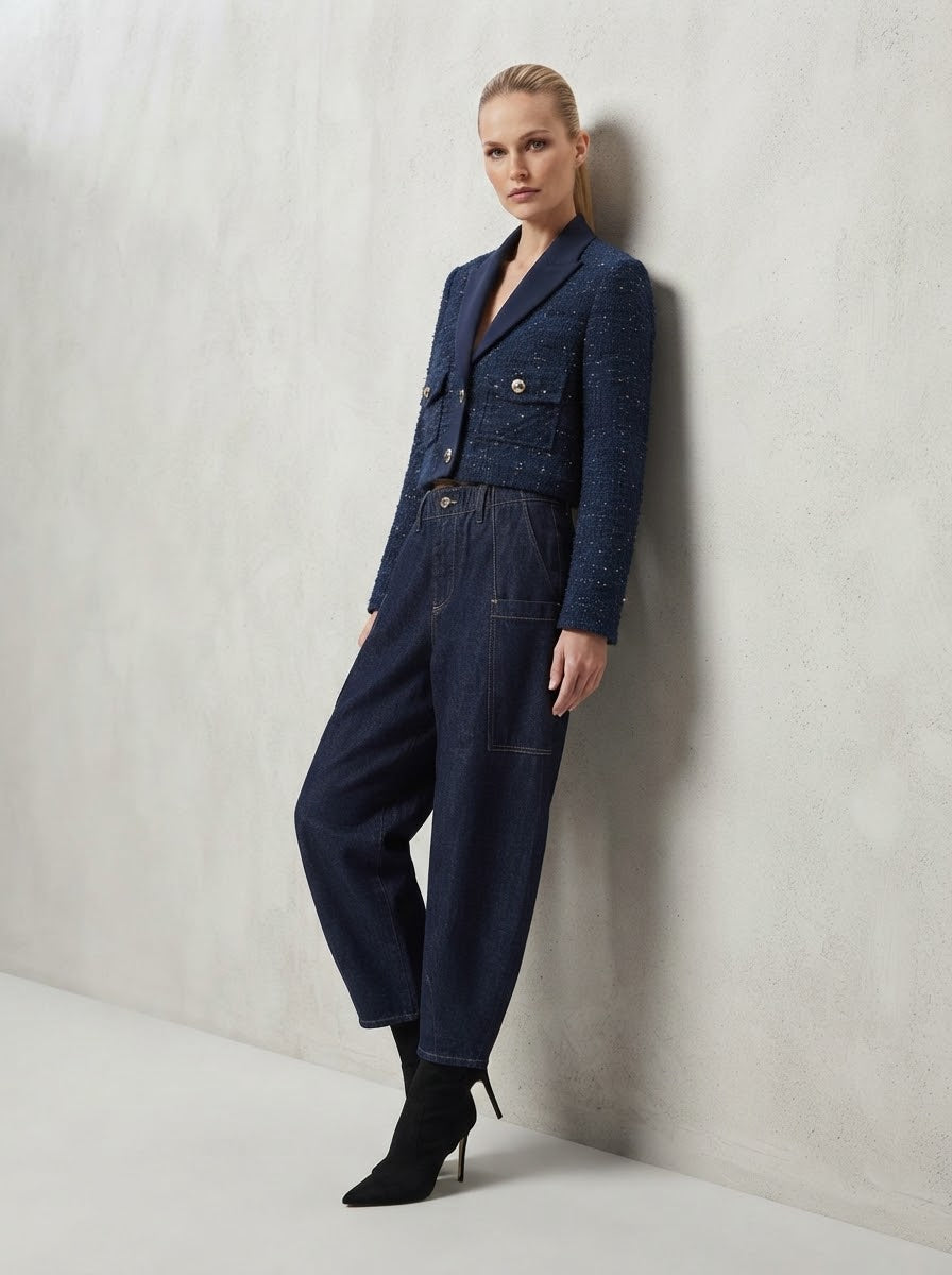 Dani - Denim lapel tweed jacket