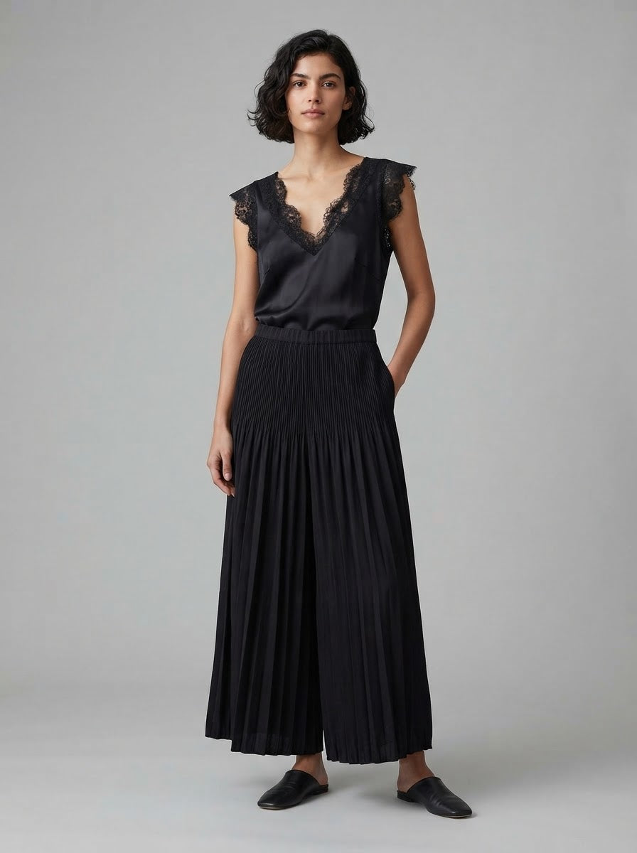 Jolene Pleated wide leg trouser in black