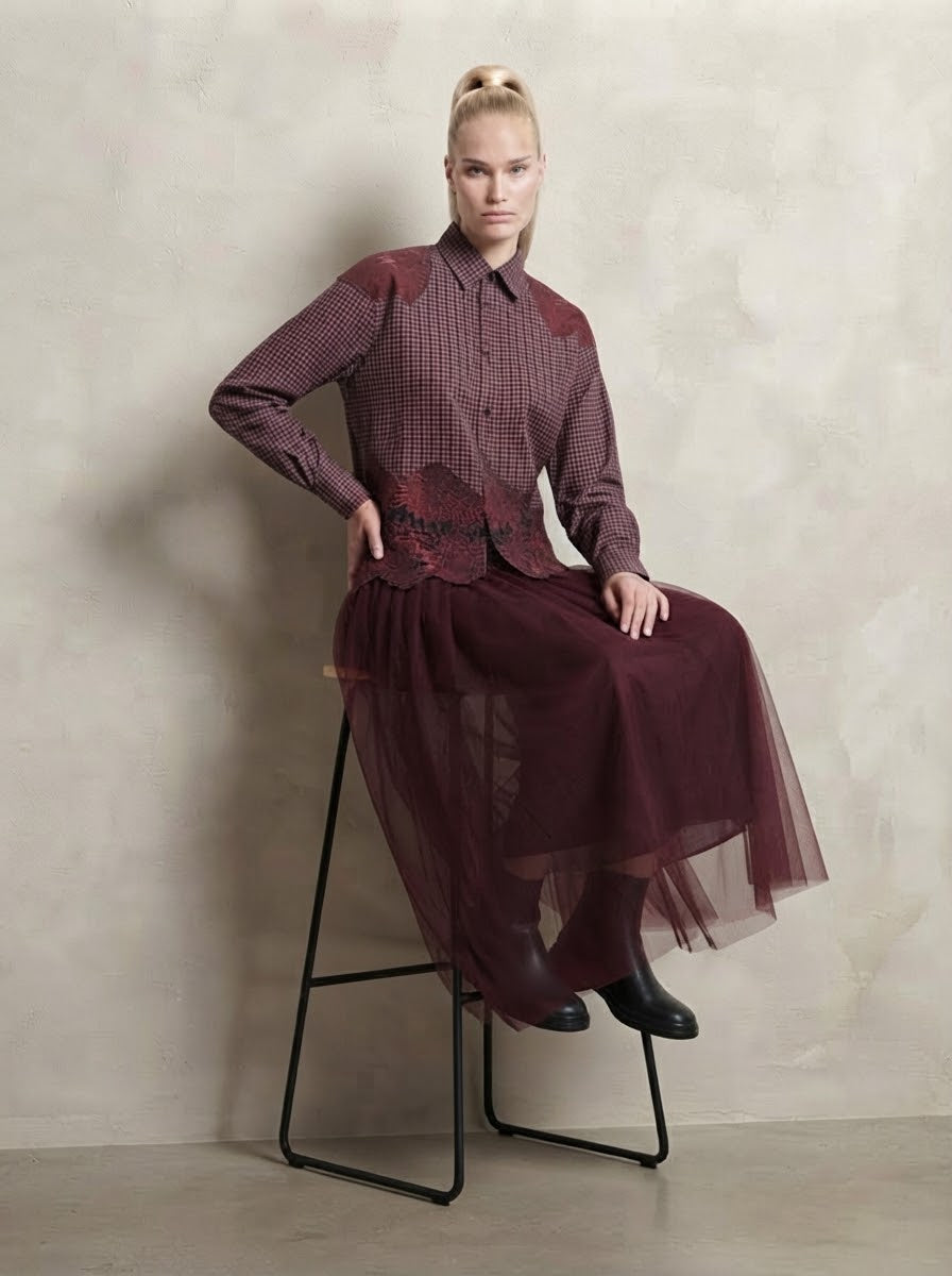 Candice - Plain flared tulle skirt Burgundy