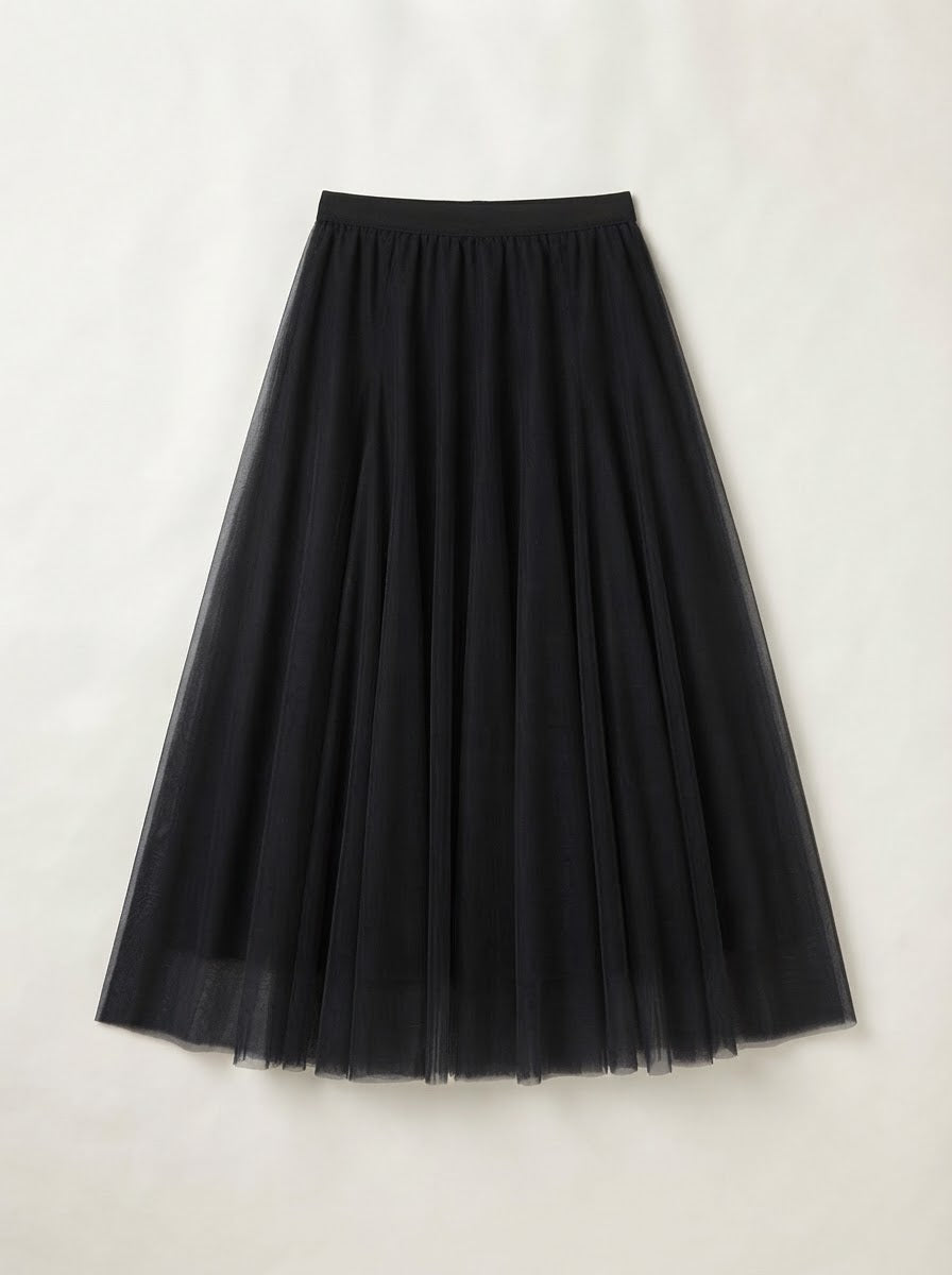 Candice - Plain flared tulle skirt Black