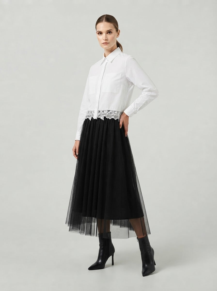 Candice - Plain flared tulle skirt Black