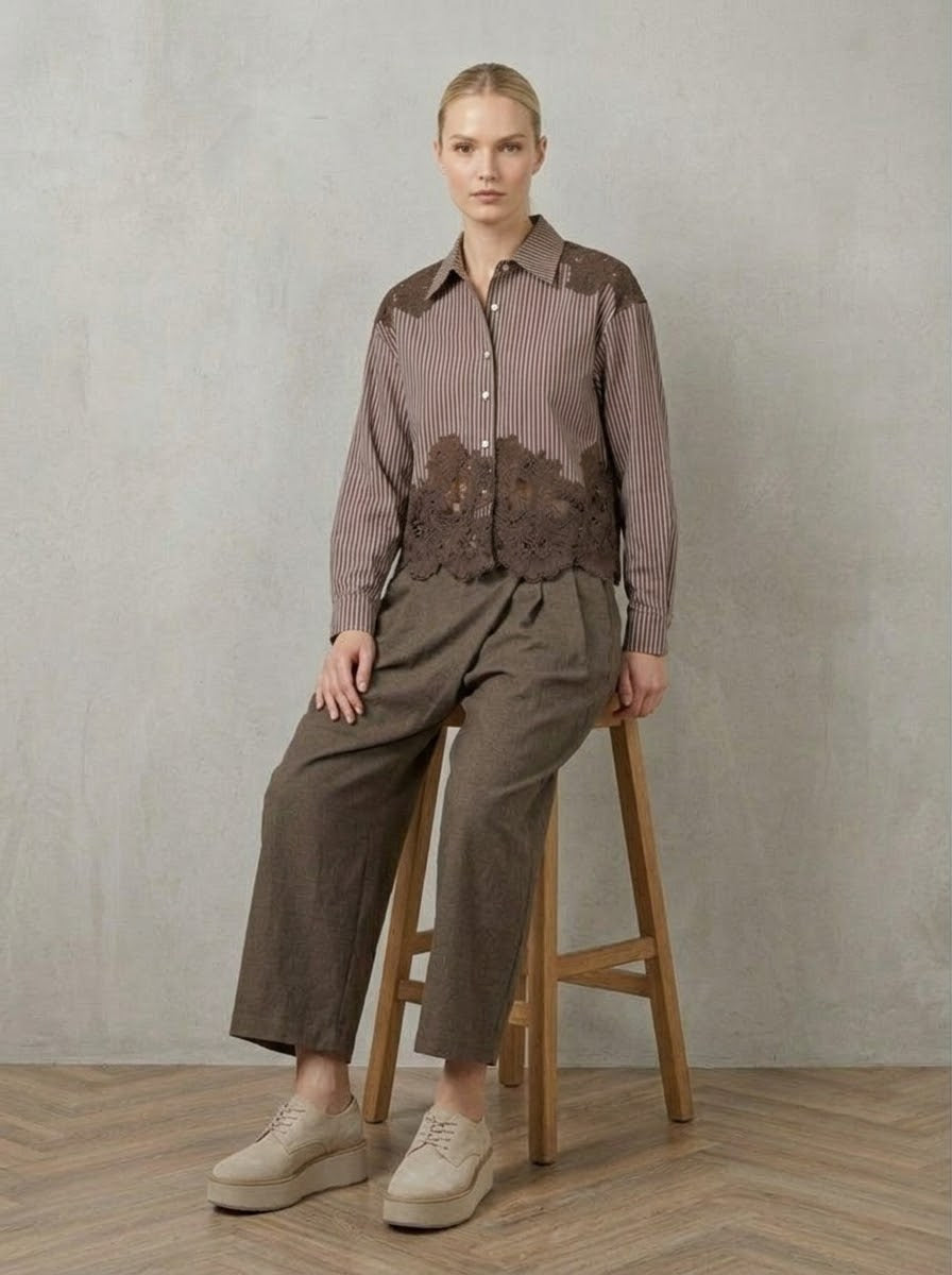 Faye - Stripe and lace shirt
