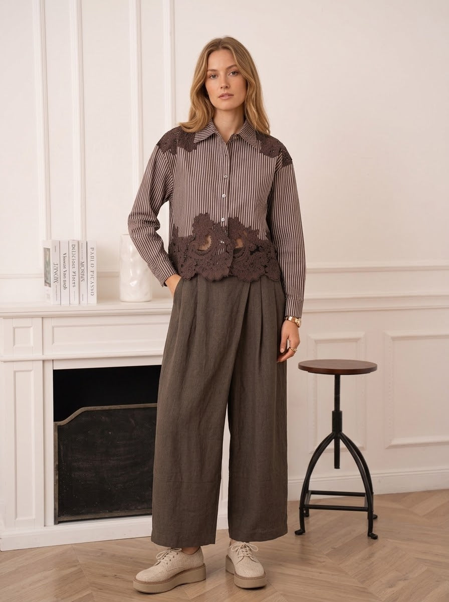 Faye - Stripe and lace shirt