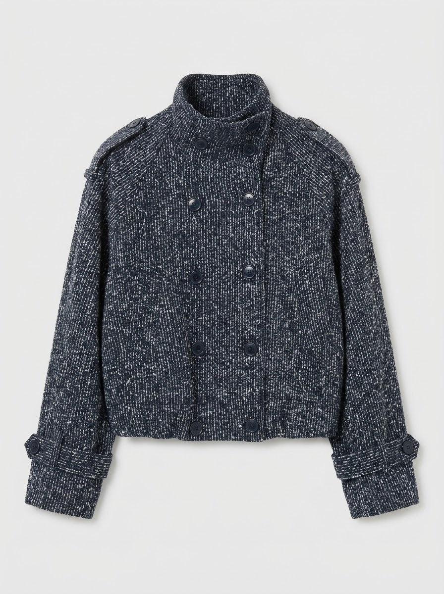 Navy Marissa sequin fleck bomber jacket, front product view