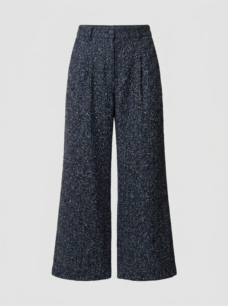 Navy Marissa sequin fleck wide-leg trousers, front product view