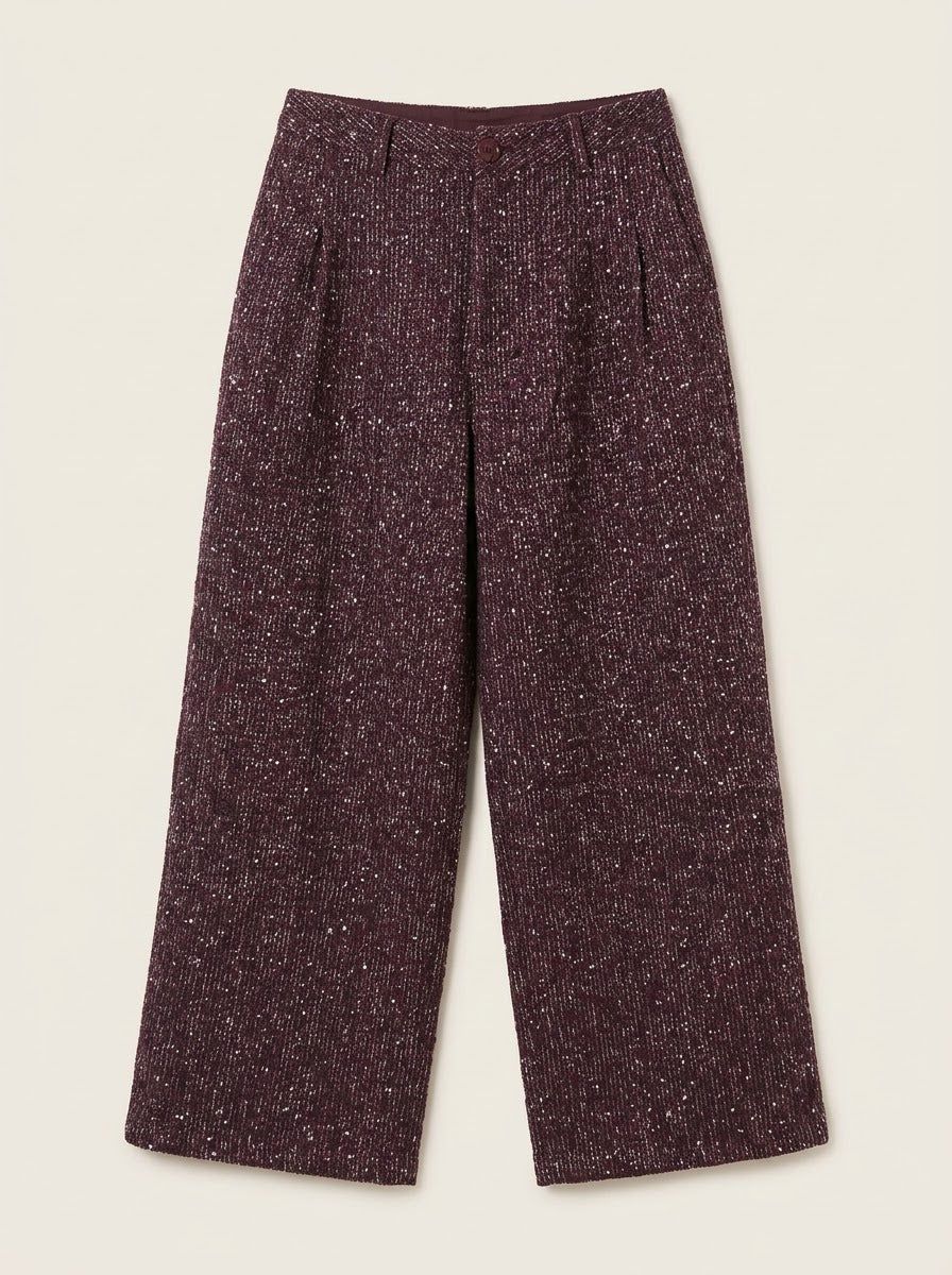 Marissa Bordeaux sequin fleck wide leg trousers front view
