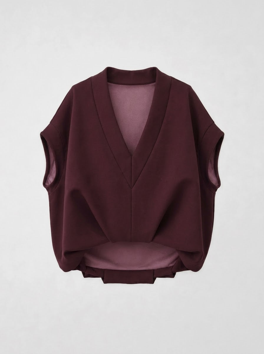 Burgundy Bronte V-neck scuba top, front product view