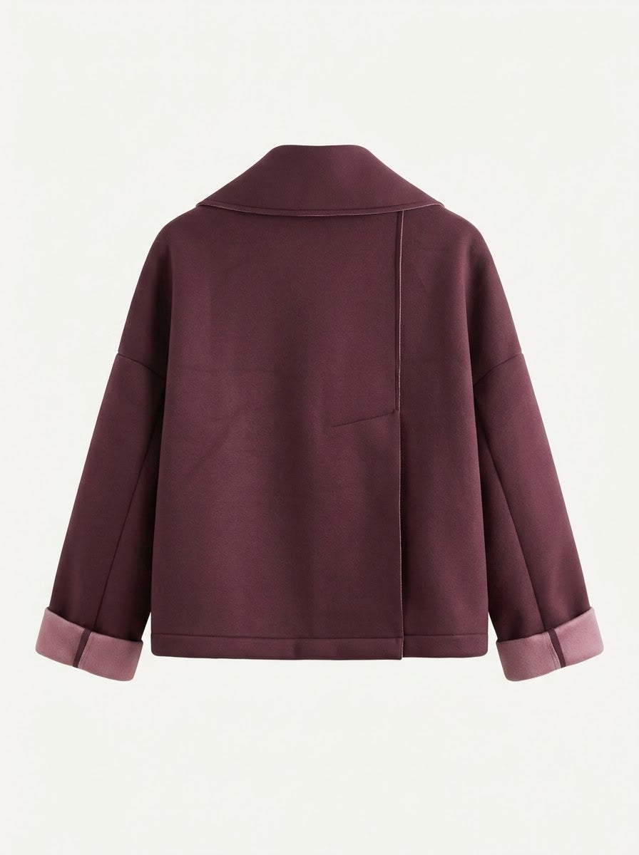 Burgundy Bronte scuba bomber jacket, back flat lay showing off-centre split