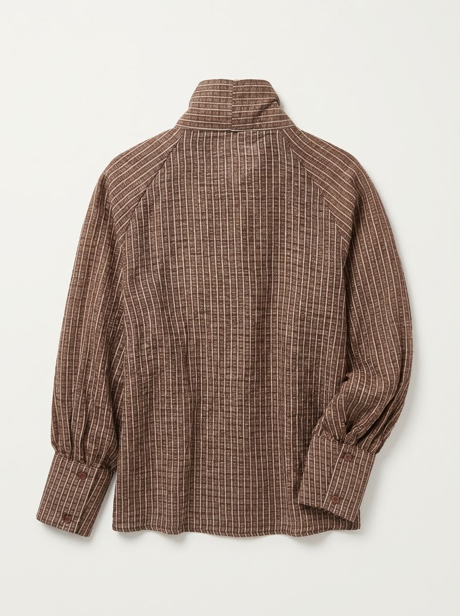 Judy checked bow blouse in brown, back product view