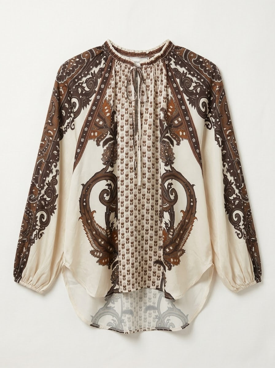 Jessica leaf printed blouse in cream, front product view