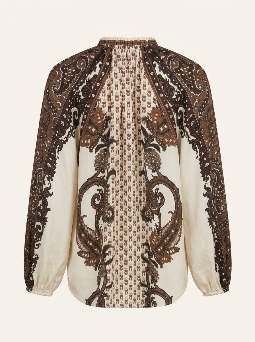 Jessica leaf printed blouse in cream, back product view