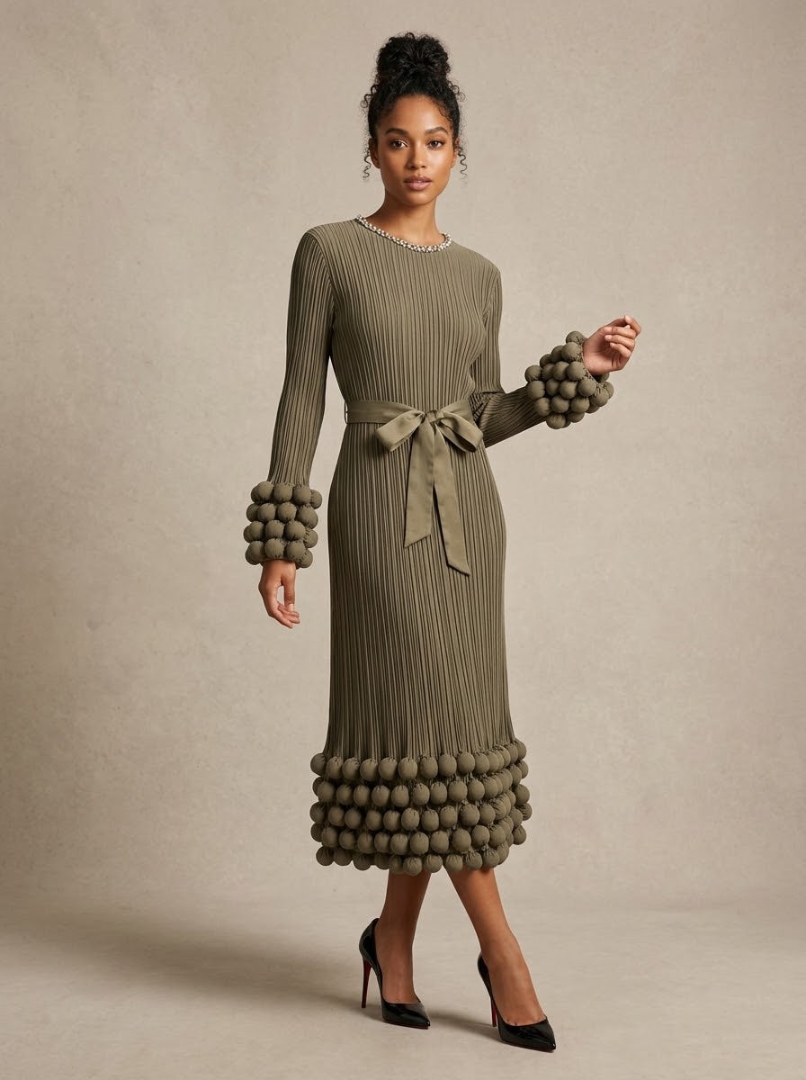 Marisa Beaded bubble hem dress in khaki