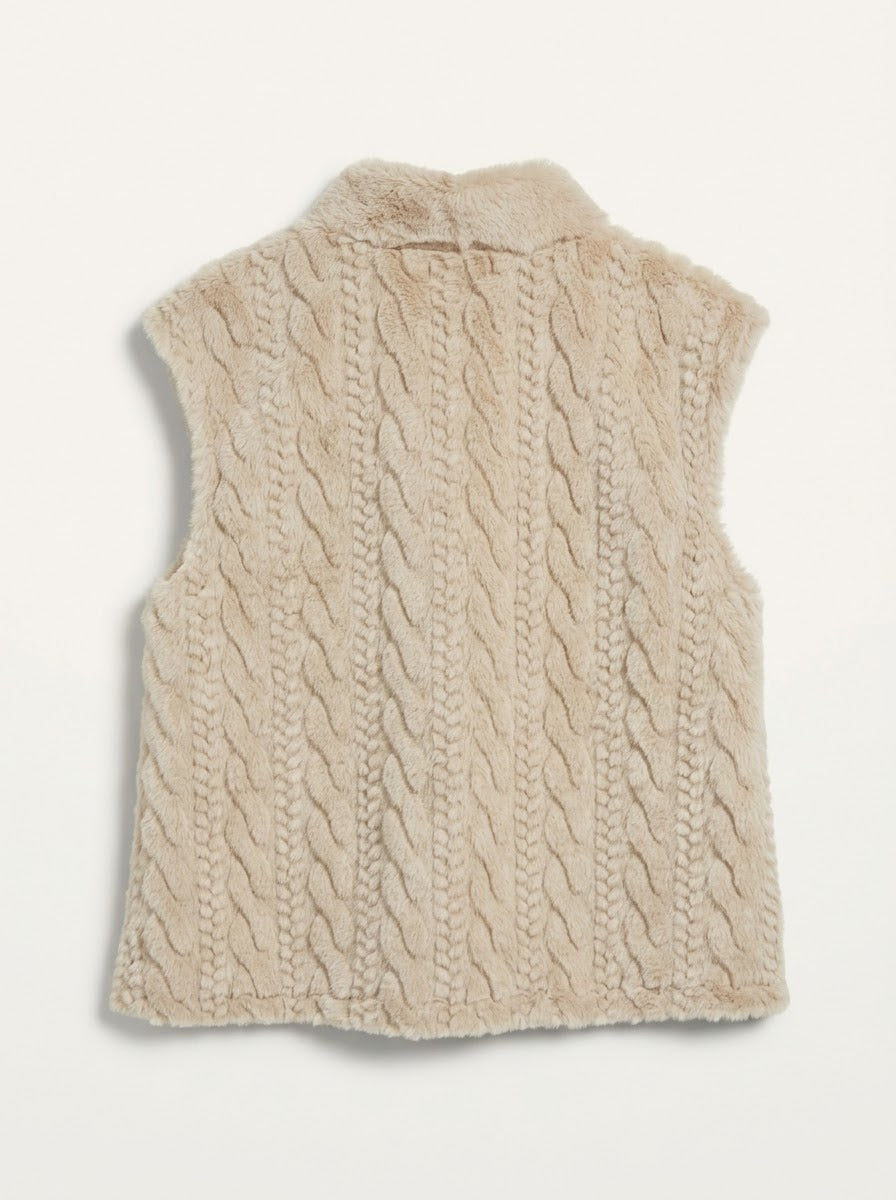 Gina beige relaxed-fit sleeveless cable gilet