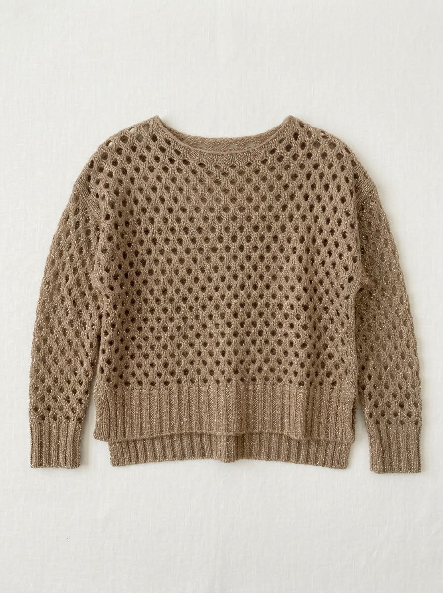 Barbados bronze slash-neck jumper styled with black jeans