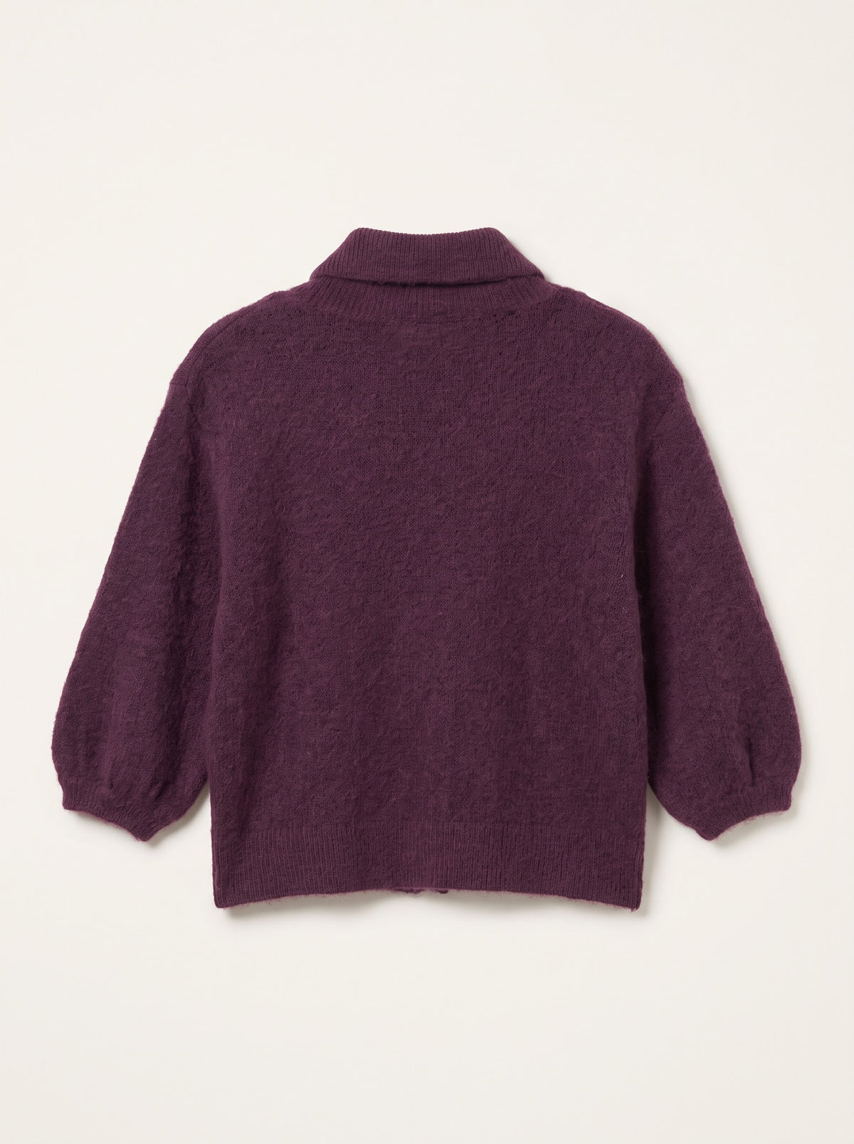 Antoinette plum angora-blend cardigan, back view