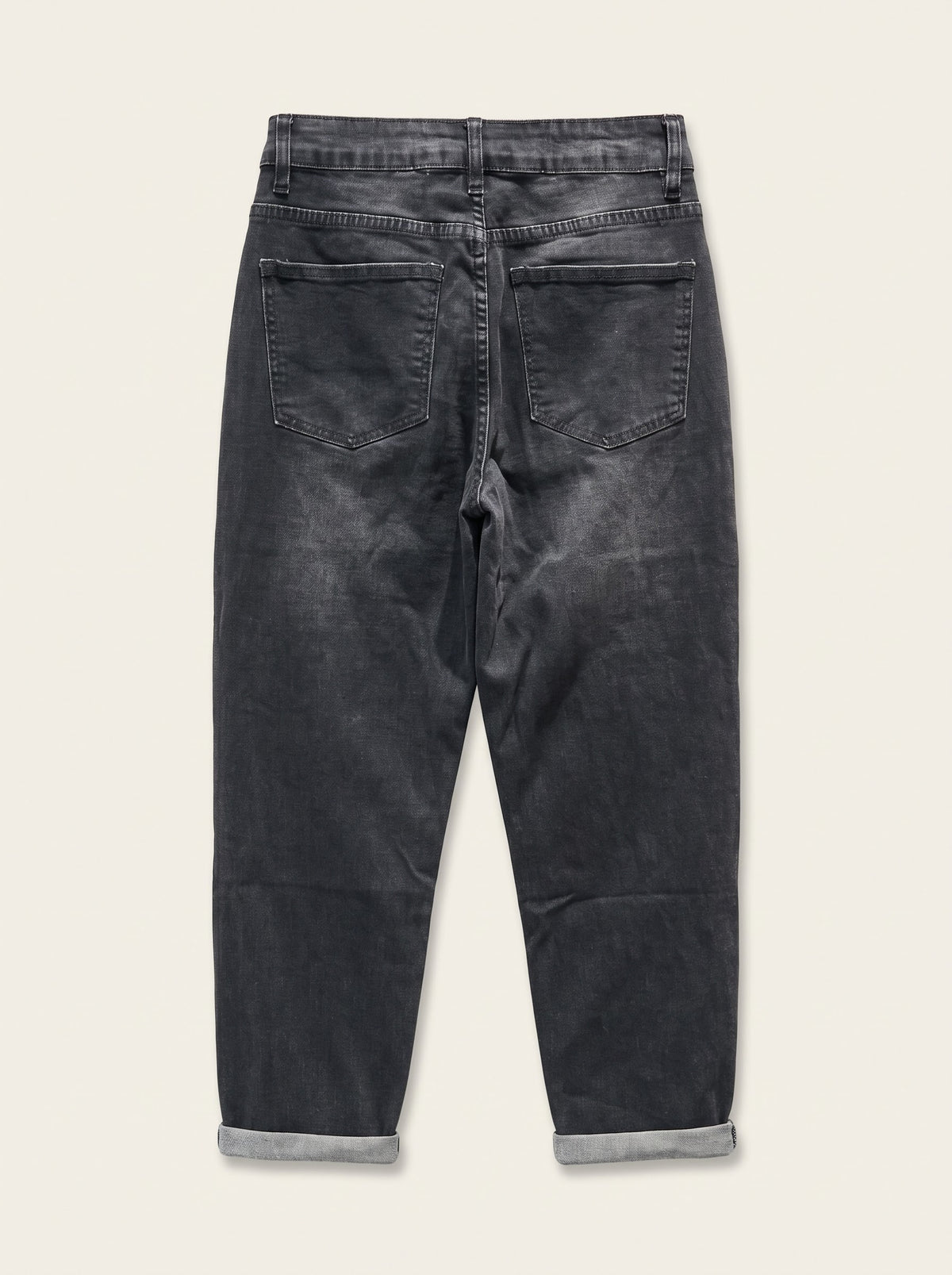 Andra washed black barrel-leg jeans with back patch pockets, rear view