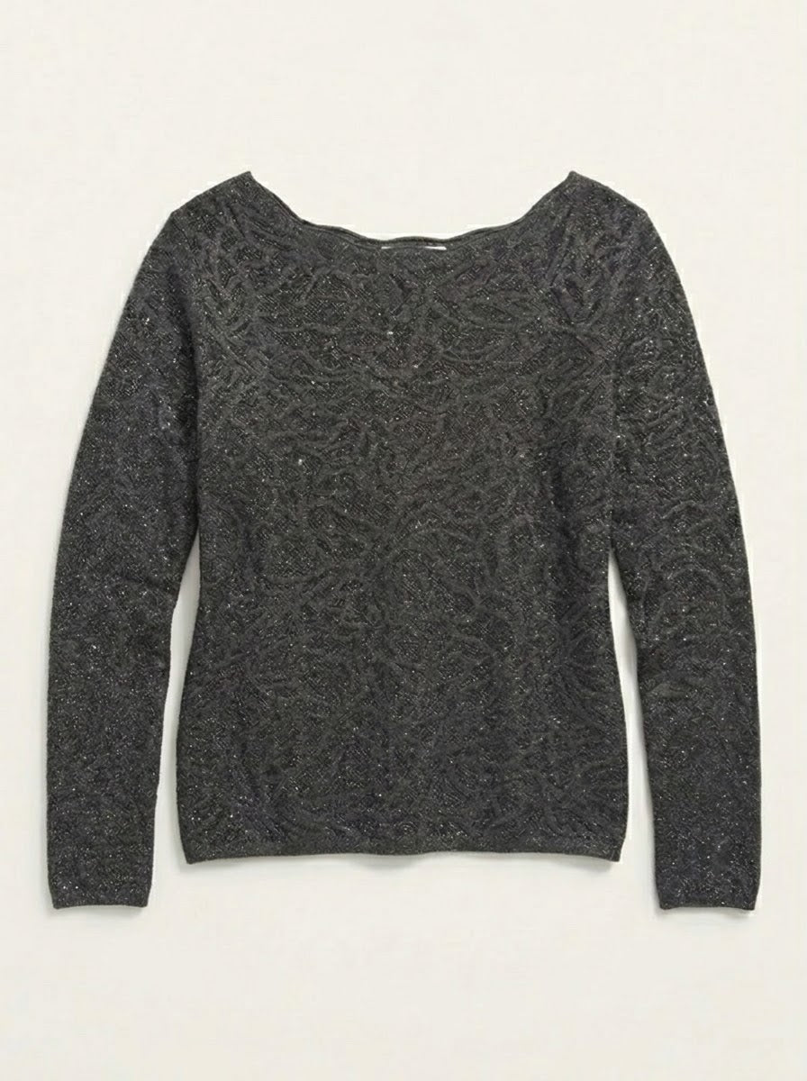 Front view of the Imani grey scalloped-neck jumper