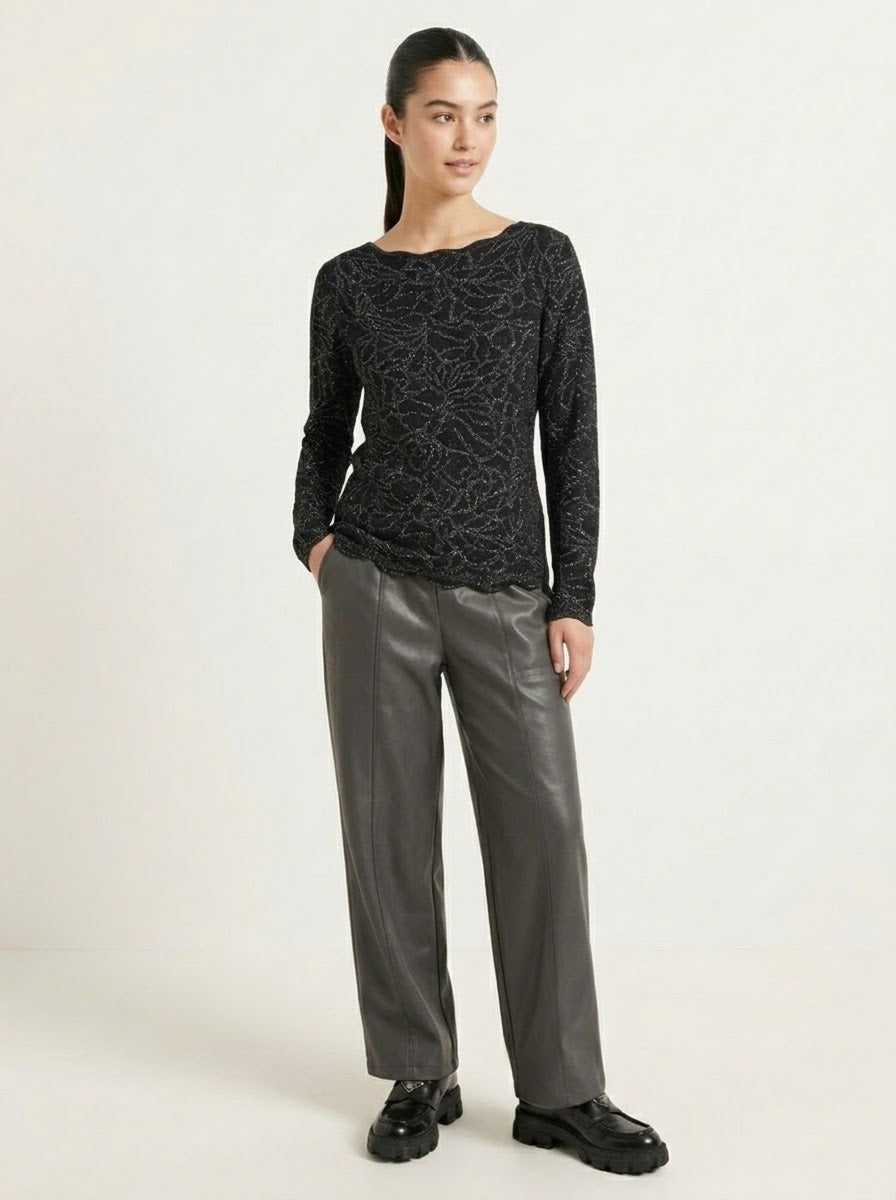Close-up of the Imani black lurex jumper and scalloped neckline