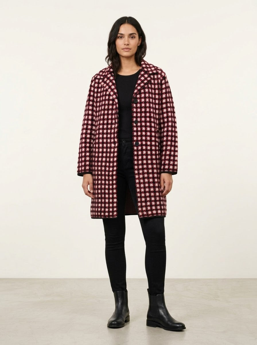 Libby red check midi length knitted coatigan
