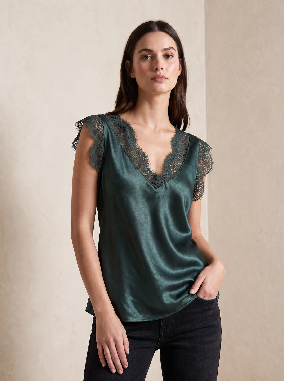 Lacey - Lace trim cami top