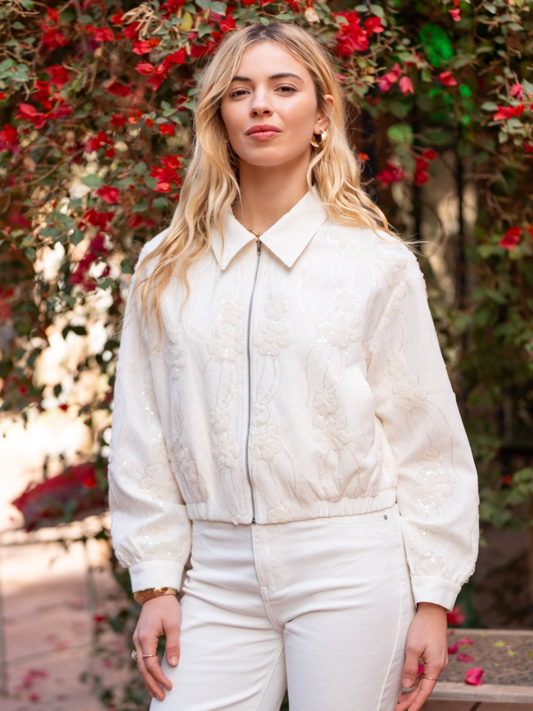 Lina - Lace applique bomber jacket