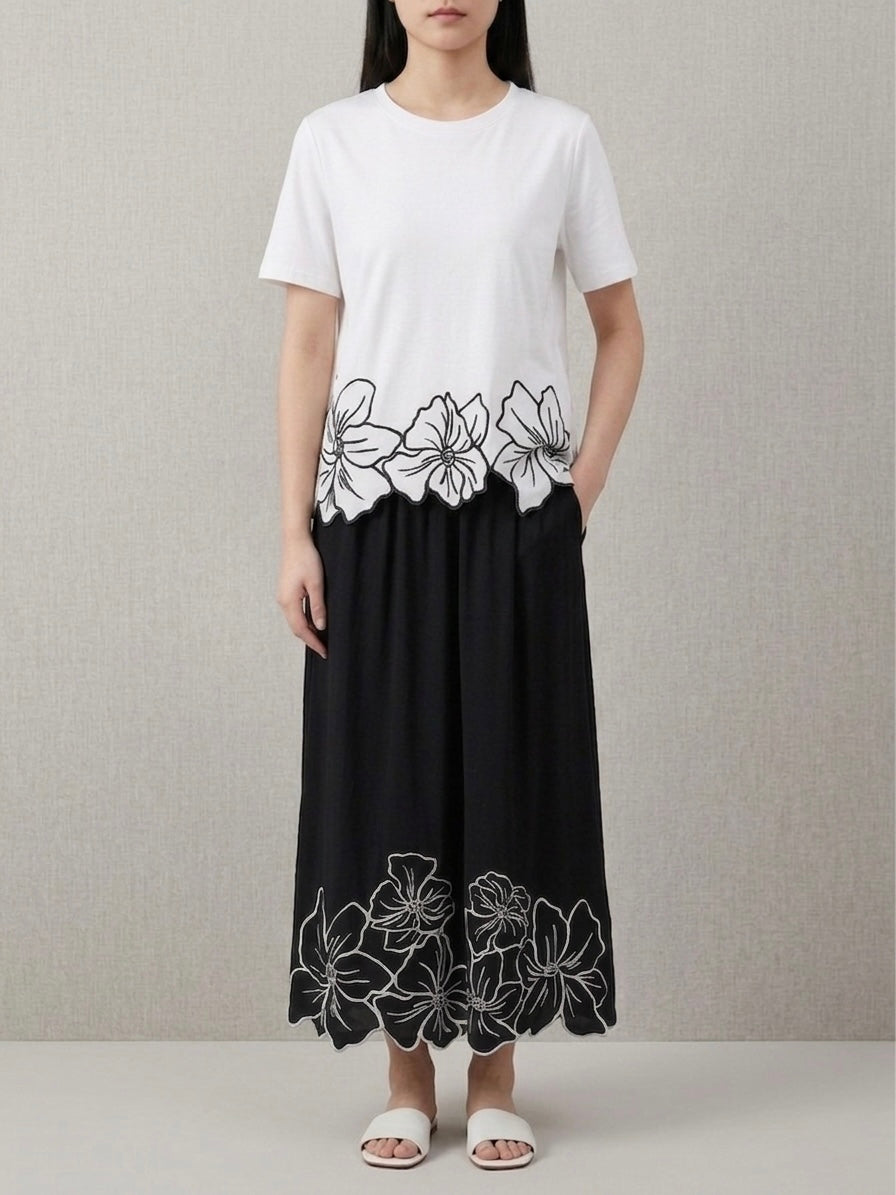 Lucia - Floral trim t.shirt