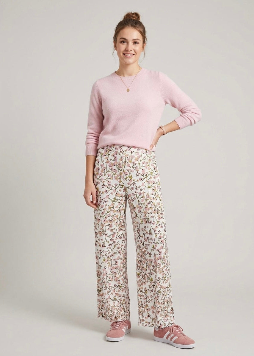 Hermio khaki printed relaxed fit trouser