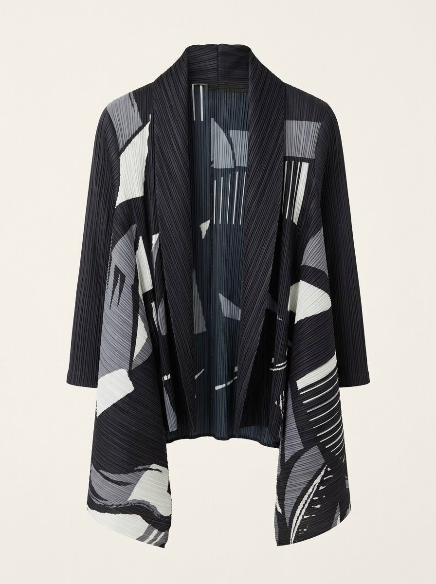 Jemma printed pleated jacket in grey, front product view